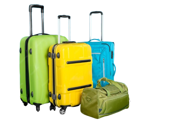 Assorted luggage including suitcases and a duffel bag