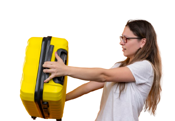 Traveler holding a suitcase securely